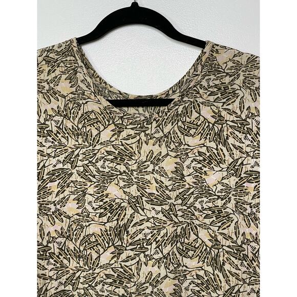 Vintage FLAX Joanne Engelhart Tunic Blouse Botanical Leaves Vtg Cream Brown‎ S - Picture 2 of 11